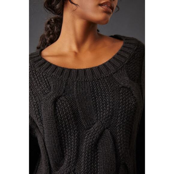 Maeve Anthropologie Black Oversized Cable Knit Sweater NWT - Picture 3 of 7